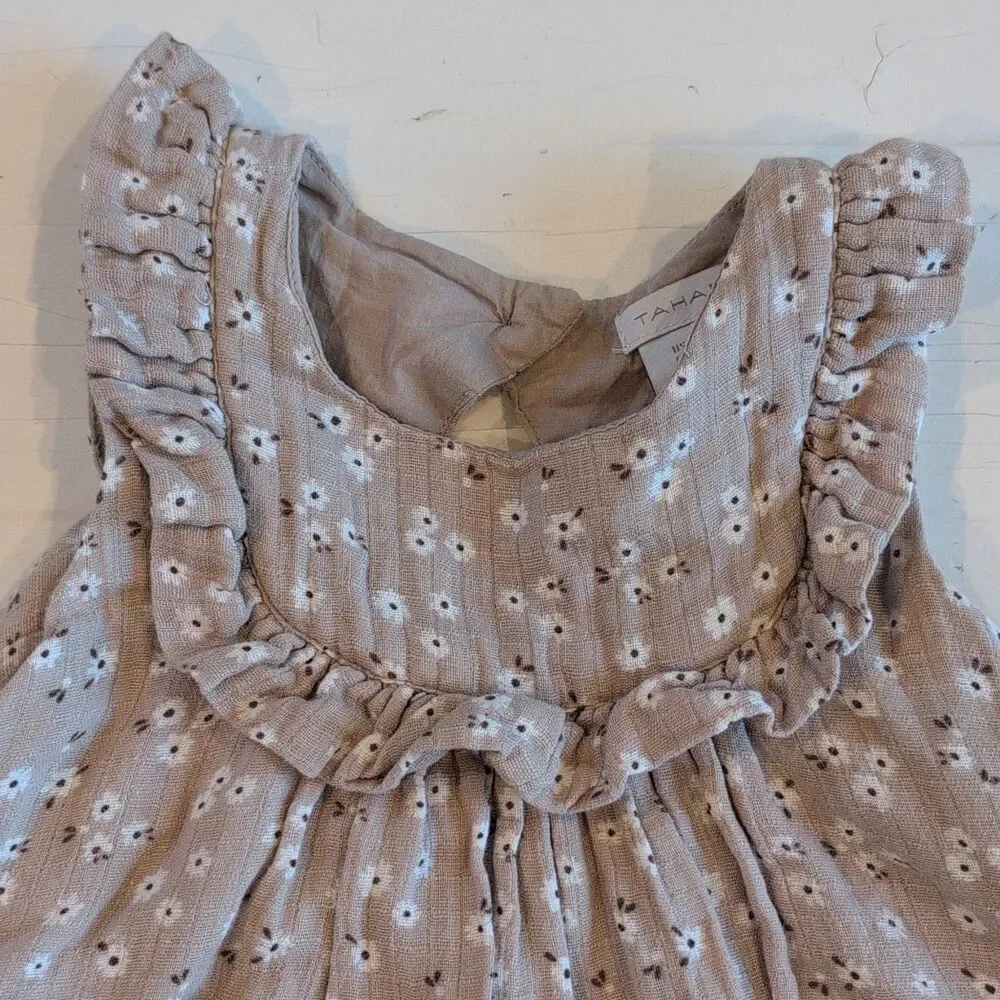 Tahari Girls 4T Beige/White Floral Square Neck Ruffle A-Line Boho Sundress